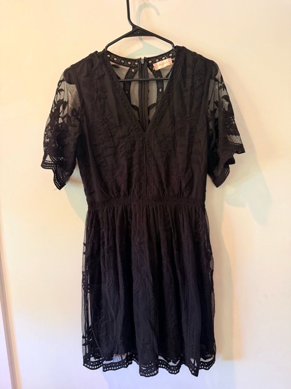 Altar'd State Black Lace V-Neck Short Sleeve Mini Dress